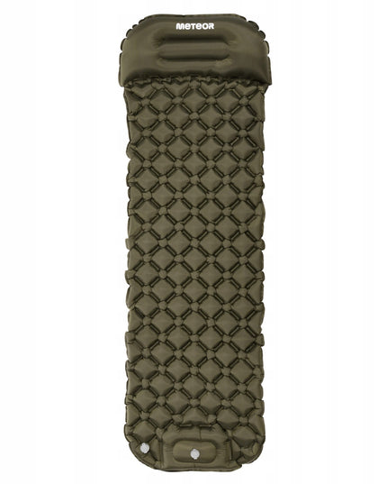 Pripučiamas turistinis kilimėlis Meteor 190x56x4 cm su integruotu kojiniu siurbliu ultralengvas kilimėlis stovyklavimui alyvuogių spalvos