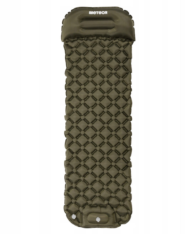 Pripučiamas turistinis kilimėlis Meteor 190x56x4 cm su integruotu kojiniu siurbliu ultralengvas kilimėlis stovyklavimui alyvuogių spalvos