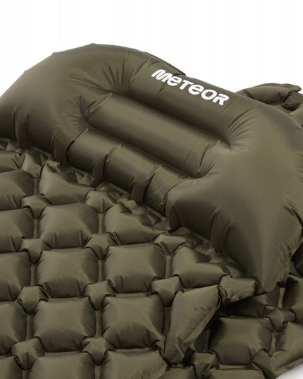 Pripučiamas turistinis kilimėlis Meteor 190x56x4 cm su integruotu kojiniu siurbliu ultralengvas kilimėlis stovyklavimui alyvuogių spalvos