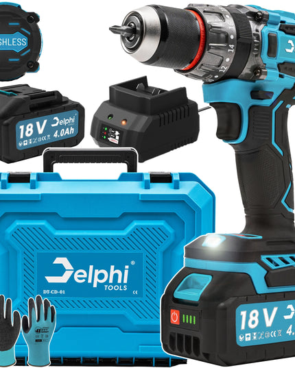 Profesionalus akumuliatorinis gręžtuvas-suktuvas Delphi Tools, 18V, 4 Ah, su smūgine funkcija