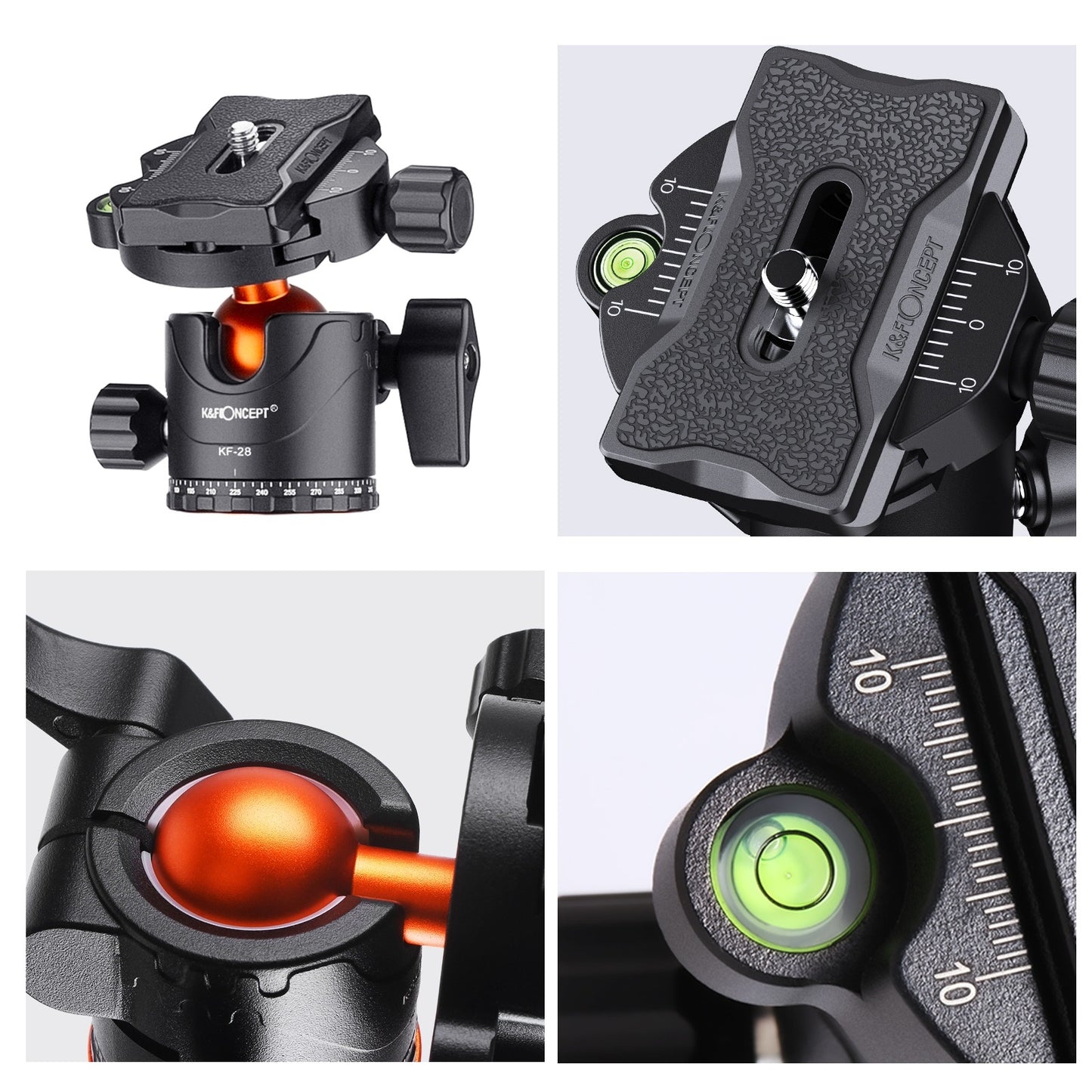 Profesionalus aliuminio trikojis su monopodu K&F Concept K254A3 175 cm – lengvas, tvirtas, su 360° panoramine galva ir makro fotografijos funkcija