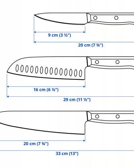 Profesionalus IKEA VARDAGEN virtuvinių peilių rinkinys, nerūdijantis plienas ir riešutmedis