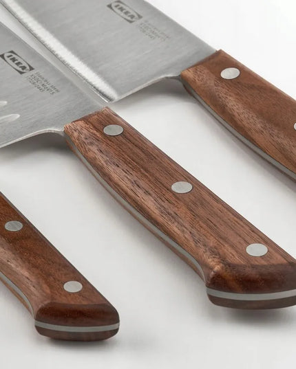 Profesionalus IKEA VARDAGEN virtuvinių peilių rinkinys, nerūdijantis plienas ir riešutmedis