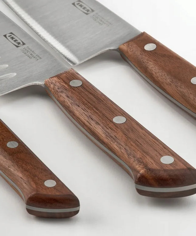 Profesionalus IKEA VARDAGEN virtuvinių peilių rinkinys, nerūdijantis plienas ir riešutmedis