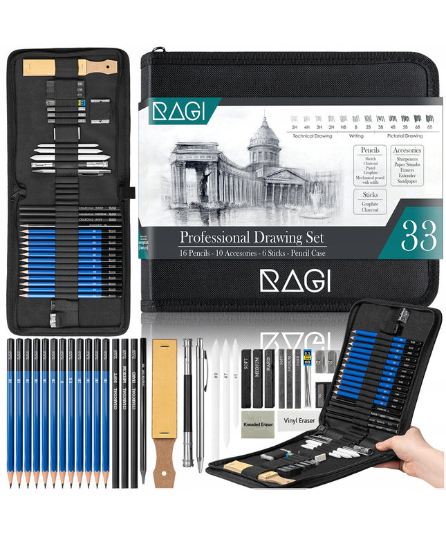 Profesionalus Piešimo ir Eskizavimo Pieštukų Rinkinys 33in1