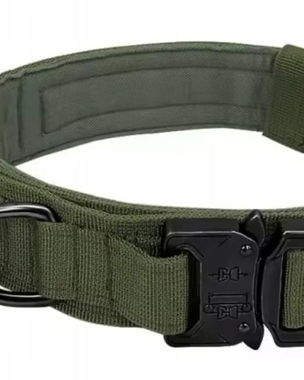 Profesionalus taktinis šuns antkaklis su metaline sagtimi ir tvirtu pavadėliu 48-60 cm XL