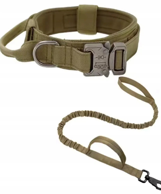 Profesionalus taktinis šunų antskaklis su metaline sagtimi ir tvirtu pavadžiu 48-60 cm XL