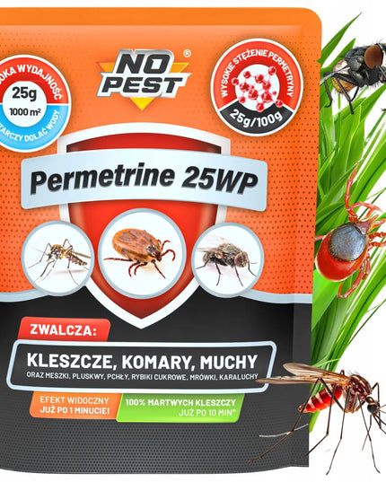 Purškiamas preparatas nuo erkių, uodų, musių, milteliai 25g permetrinas