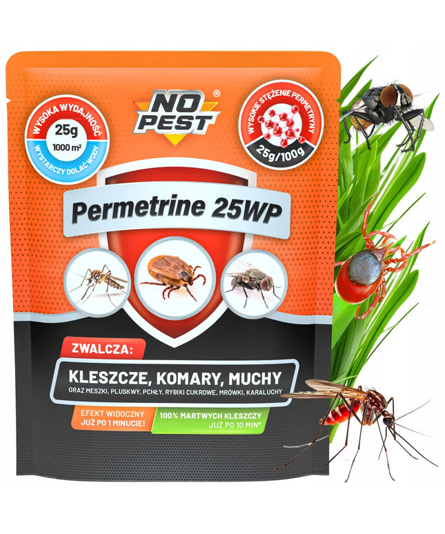 Purškiamas preparatas nuo erkių, uodų, musių, milteliai 25g permetrinas