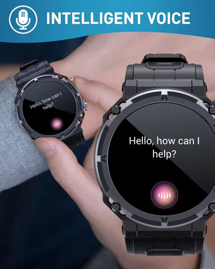 Atsparus vandeniui išmanusis laikrodis su skambučių funkcija, fitneso sekiklis vyrams, tinkantis iPhone ir Android