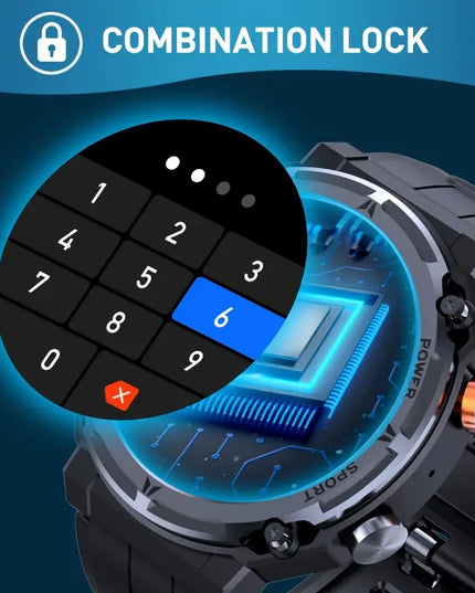 Atsparus vandeniui išmanusis laikrodis su skambučių funkcija, fitneso sekiklis vyrams, tinkantis iPhone ir Android