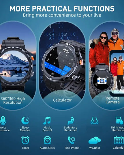 Atsparus vandeniui išmanusis laikrodis su skambučių funkcija, fitneso sekiklis vyrams, tinkantis iPhone ir Android