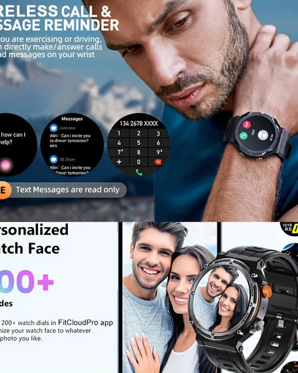 Atsparus vandeniui išmanusis laikrodis su skambučių funkcija, fitneso sekiklis vyrams, tinkantis iPhone ir Android