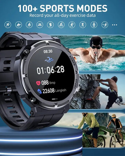 Atsparus vandeniui išmanusis laikrodis su skambučių funkcija, fitneso sekiklis vyrams, tinkantis iPhone ir Android