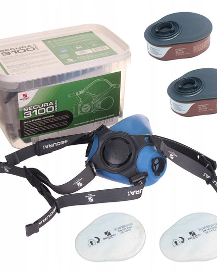 Pusmaskė SECURA 3100 CHEM silikoninė + filtrai A2 + P3