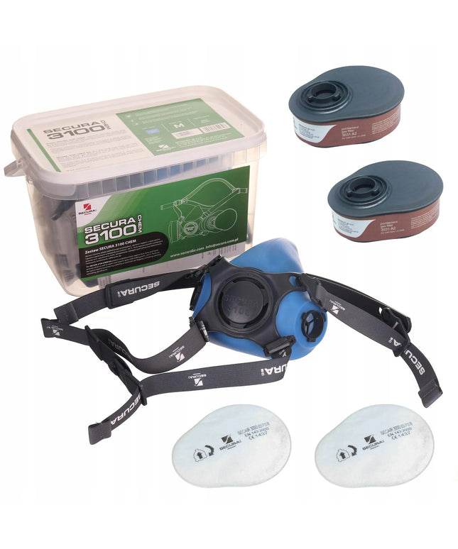 Pusmaskė SECURA 3100 CHEM silikoninė + filtrai A2 + P3
