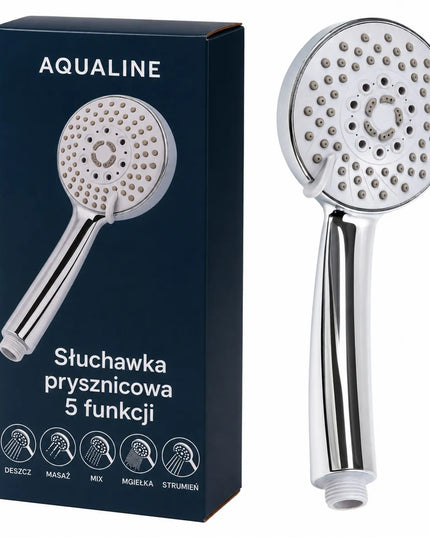 Rankinė dušo galvutė Aquaparts, 5 funkcijos, chromuota, apsauga nuo kalkių, 1/2 colio