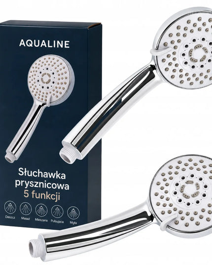 Rankinė dušo galvutė Aquaparts, 5 funkcijos, chromuota, apsauga nuo kalkių, 1/2 colio