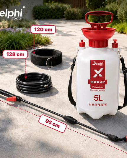 Rankinis 5 L slėginis purkštuvas, skirtas augalams, su 95 cm lancetu