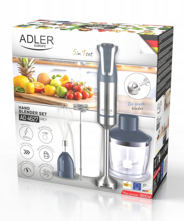 Rankinis blenderis Adler CR – 1800W, 20 greičių nustatymai + Turbo, su smulkintuvu, plaktuvu ir pieno putų gaminimo funkcija