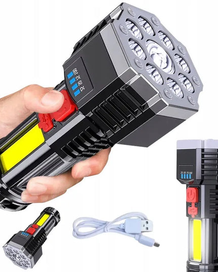 Rankinis LED prožektorius daugiafunkcinis taktinio stiliaus su USB įkrovimu