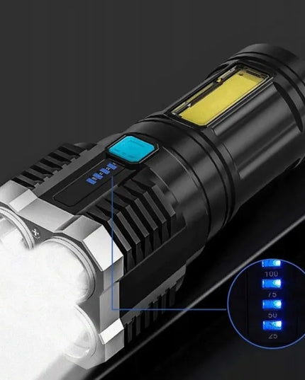 Rankinis LED prožektorius, daugiafunkcis, taktinis, kariškas, kraunamas USB