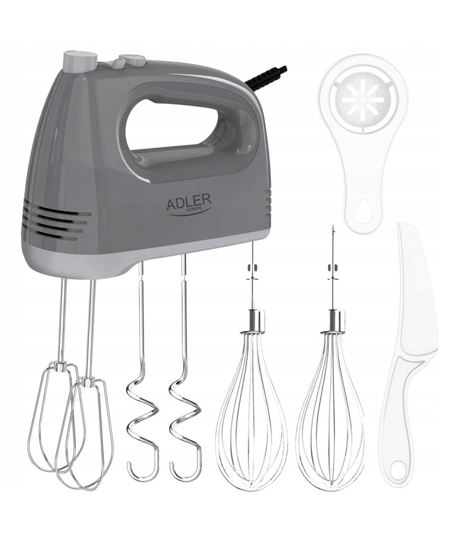 Rankinis mikseris Adler AD4231 – 750W, 5 greičiai + TURBO, nerūdijančio plieno priedai, su papildomais aksesuarais