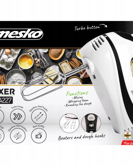 Rankinis mikseris, virtuvės kombainas 550W, 5 greičiai, TURBO funkcija, plakimo šluotelės ir tešlos kabliai