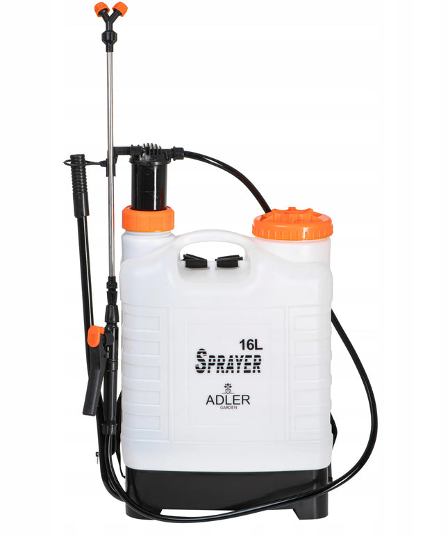 Rankinis slėginis kuprinės tipo purkštuvas 16L, ilgas purškimo antgalis 83 cm, žarna 115 cm