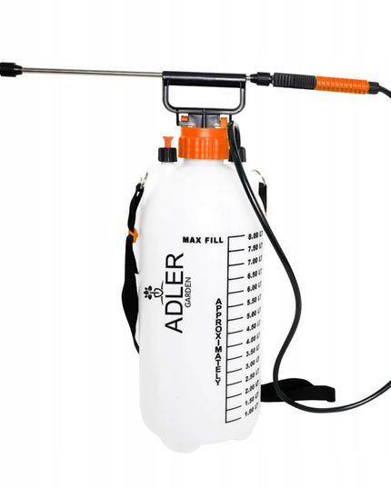 Rankinis slėginis purkštuvas 8 l su reguliavimu, ilga 82 cm lancetė, 125 cm žarna