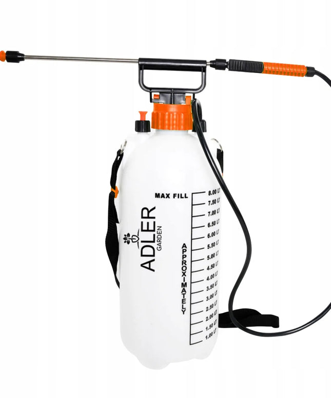 Rankinis slėginis purkštuvas 8 l su reguliavimu, ilga 82 cm lancetė, 125 cm žarna