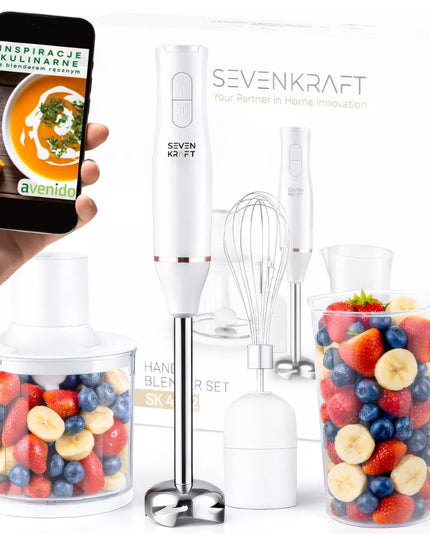 Rankinis trintuvas SevenKraft SK4632 baltas, 4-viename rinkinys su smulkintuvu ir plaktuvu