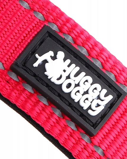 Raudona šuns antkaklis su graviravimu, vardu ir numeriu HUGGY DOGGY S