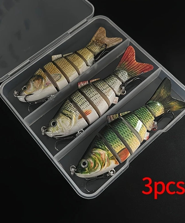 3 vnt. Realistiški Segmentiniai Žvejybos Masalai – Skęstantys, 10 cm, 6 Dalių, Su Trigubais Kabliukais, Lydekoms, Upėtakiams, Starkiams, Ešeriams
