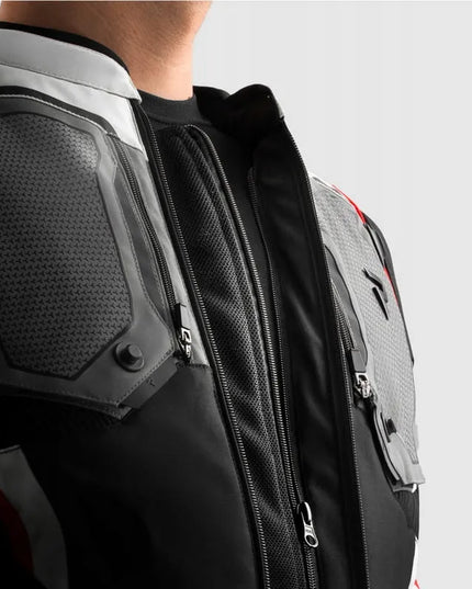 REBELHORN BORG II BLACK GREY RED vyriška tekstilinė motociklininko striukė