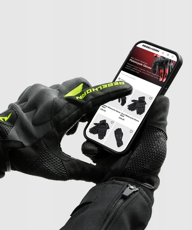 Rebelhorn Core Black Grey Fluo trumpos vasarinės motociklininko pirštinės, M dydis