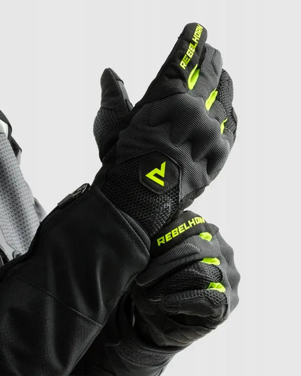 Rebelhorn Core Black Grey Fluo trumpos vasarinės motociklininko pirštinės, M dydis