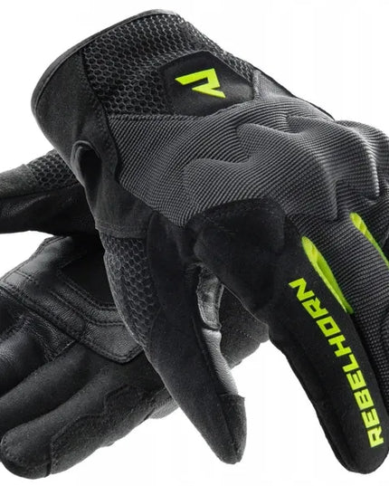 REBELHORN CORE BLACK GREY FLUO trumpos vasarinės motociklininko pirštinės XL