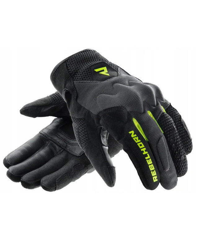 REBELHORN CORE BLACK GREY FLUO trumpos vasarinės motociklininko pirštinės XL