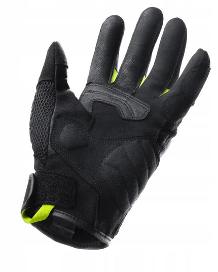 REBELHORN CORE BLACK GREY FLUO vyriškos trumpos vasarinės motociklininko pirštinės L dydis