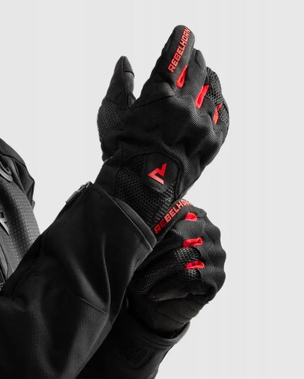 REBELHORN CORE BLACK RED trumpos vasarinės motociklininko pirštinės M