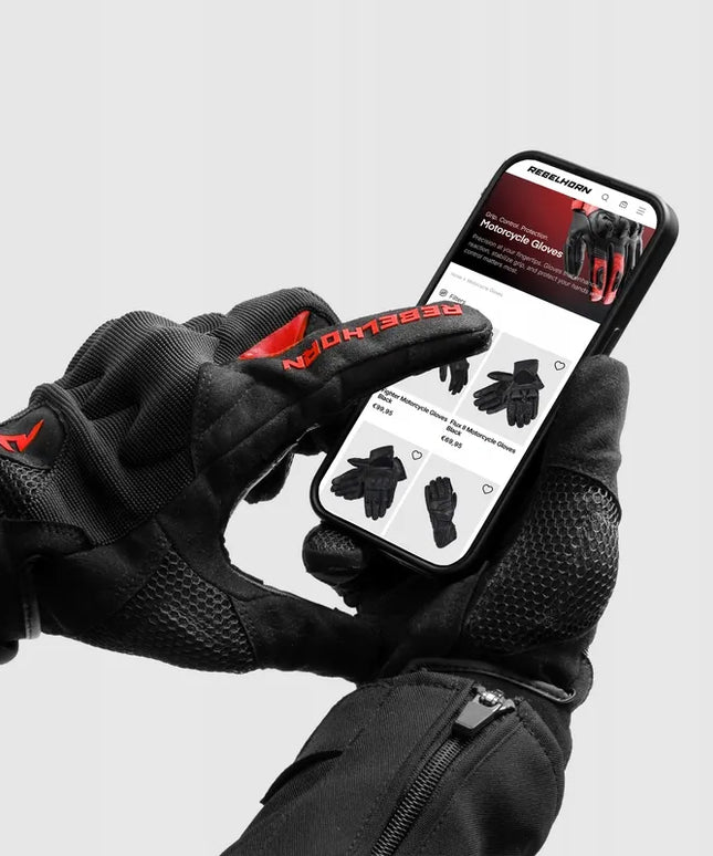 Rebelhorn Core Black Red vasarinės trumpos motociklininko pirštinės XL