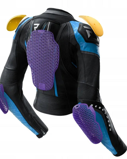 REBELHORN DIVA BLACK BLUE moteriška odinė motociklininko striukė 42