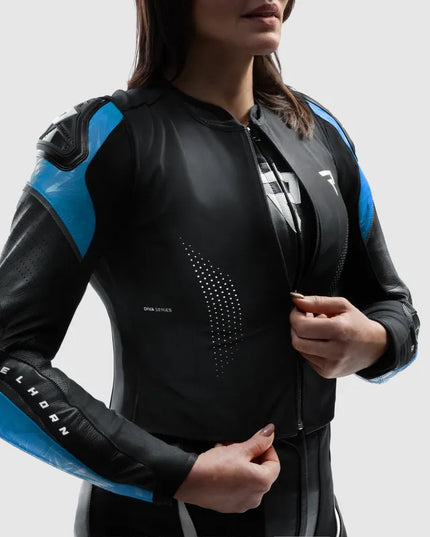 REBELHORN DIVA BLACK BLUE moteriška odinė motociklininko striukė 42