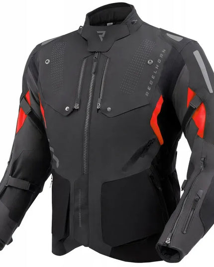 REBELHORN HIKER IV BLACK DARK GREY RED tekstilinė motociklininko striukė M dydžio