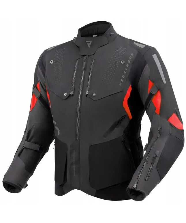 REBELHORN HIKER IV BLACK DARK GREY RED tekstilinė motociklininko striukė M dydžio