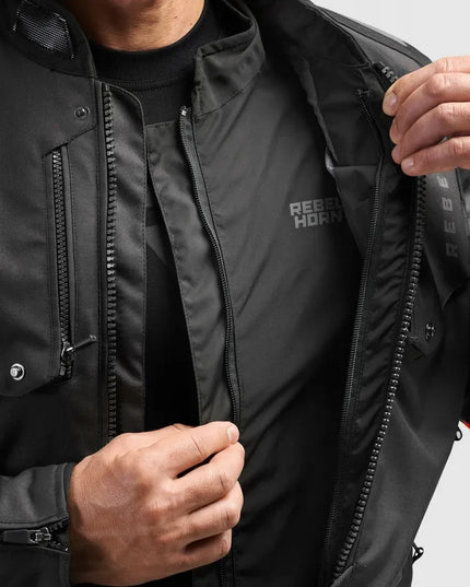 REBELHORN HIKER IV BLACK DARK GREY RED tekstilinė motociklininko striukė M dydžio