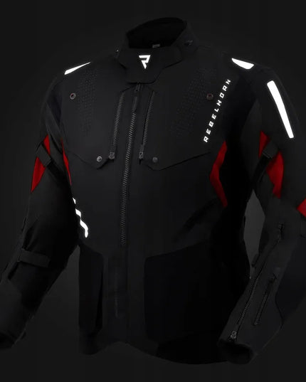 REBELHORN HIKER IV BLACK DARK GREY RED tekstilinė motociklininko striukė M dydžio
