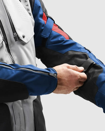 REBELHORN HIKER IV ŠVIESIAI PILKAS MĖLYNAS RAUDONAS TEKSTILINIS MOTOCIKLININKO ŠVARKAS L