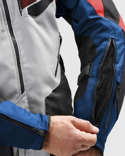 REBELHORN HIKER IV ŠVIESIAI PILKAS MĖLYNAS RAUDONAS TEKSTILINIS MOTOCIKLININKO ŠVARKAS L